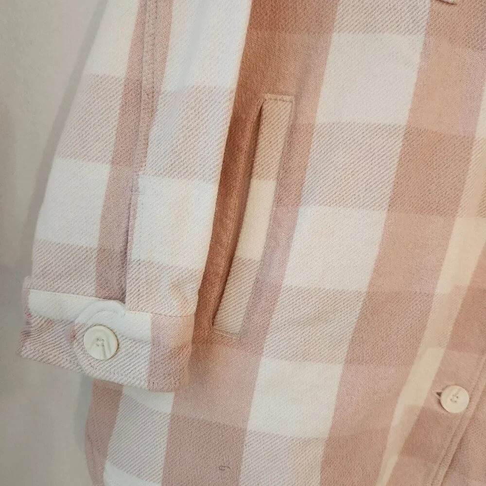 Nautica Shacket Pink White Buffalo Check Button Down Shirt Jacket Soft XXL - Picture 6 of 10